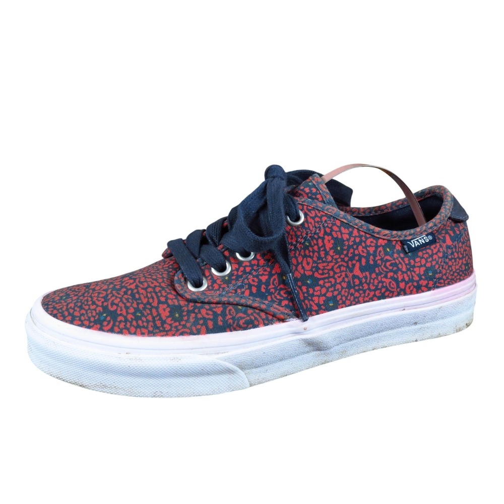 Vans Authentic Lo Pro Women Sneakers‎ Size 7 Skate Red Navy Micro Leopard Print